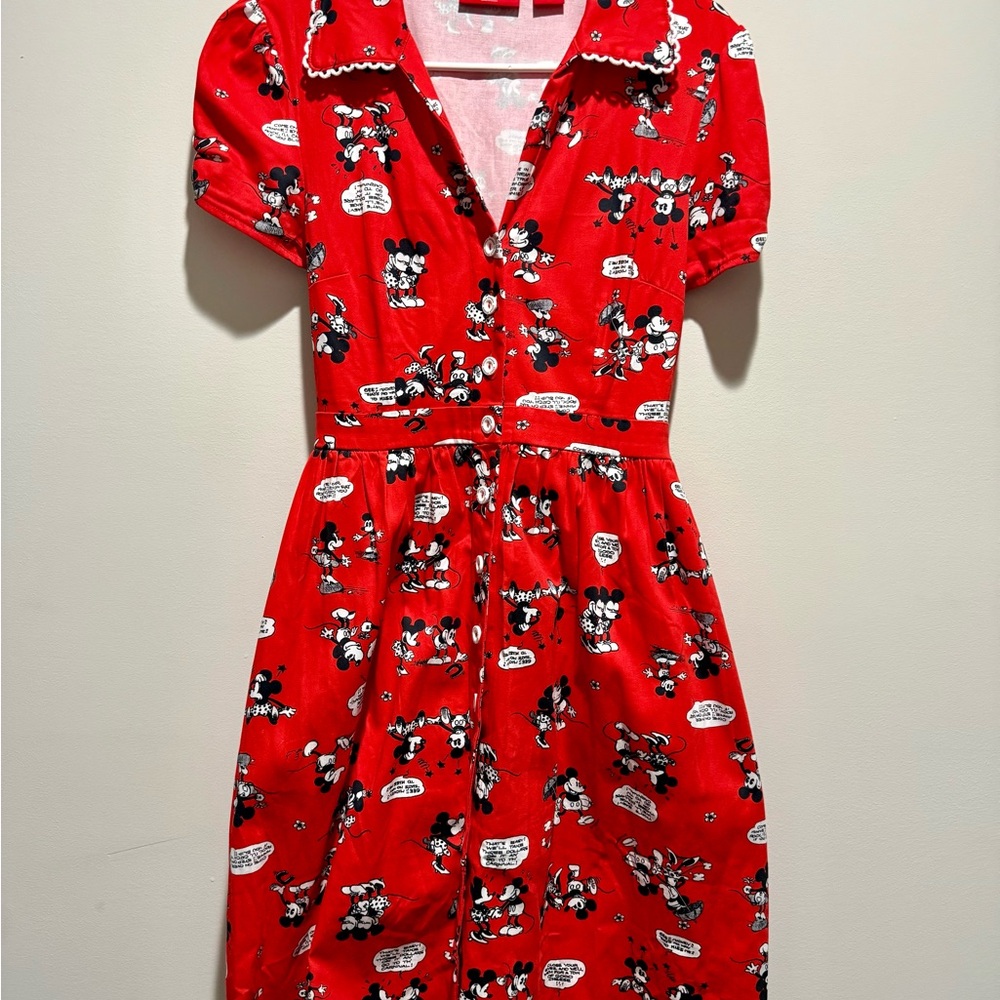 Loungefly Red Mickey and Minnie Cartoon Print Midi Dress